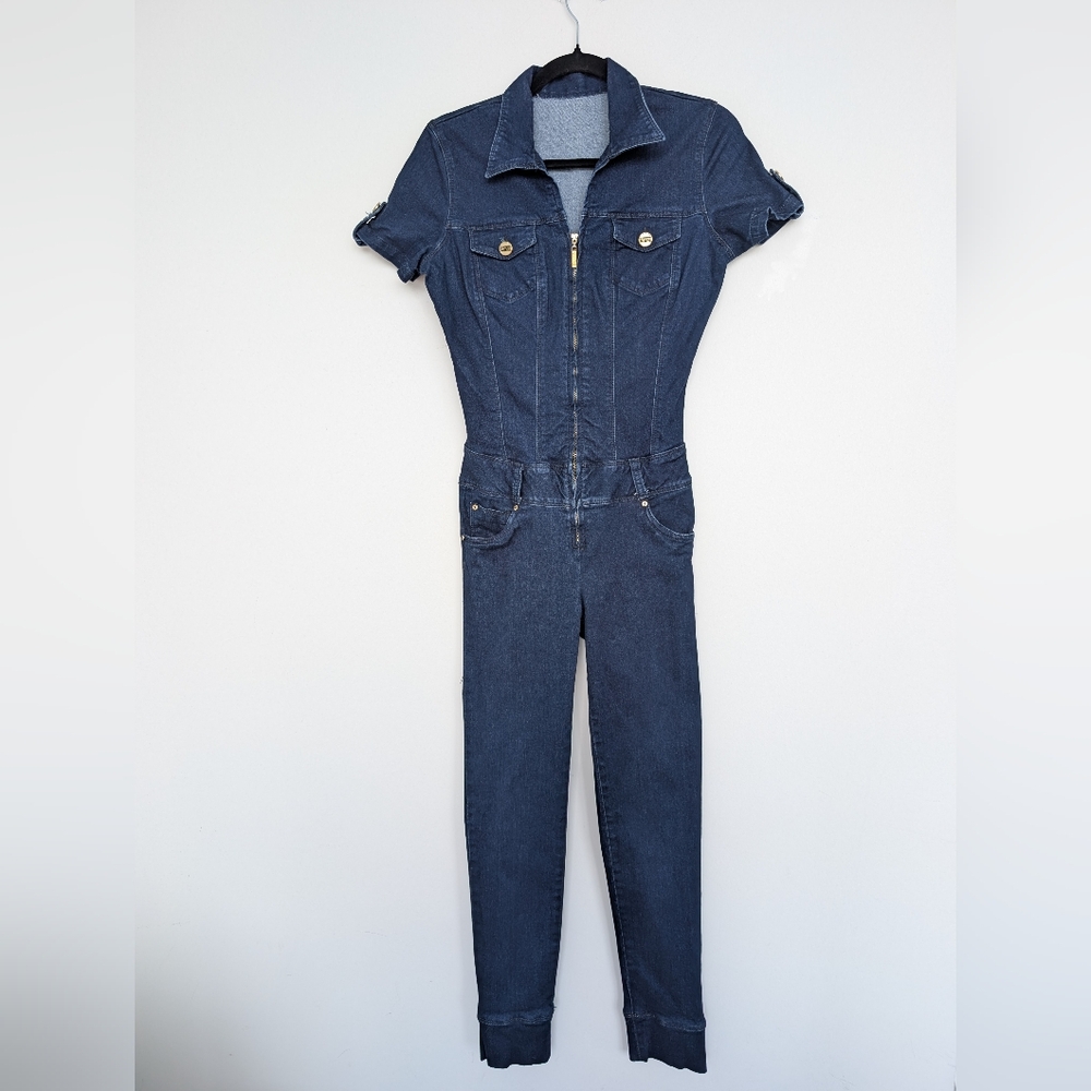 Y2K Kenzo Jeans Gold Full Length Denim Jumpsuit Stretch Mobwife Western Sz XS